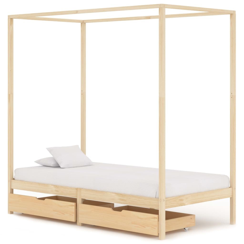 Canopy Bed Frame with 2 Drawers Solid Pine Wood 100x200 cm